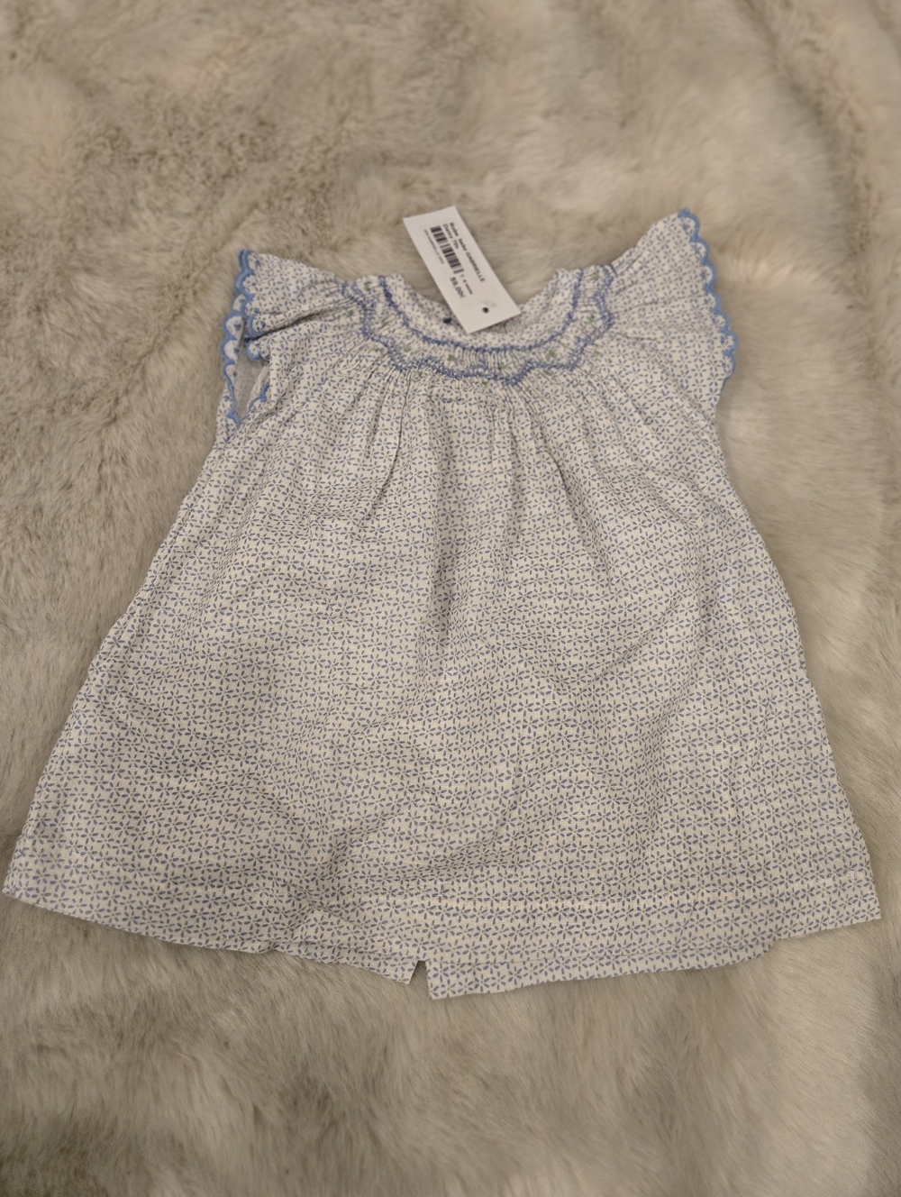 Marie Puce Paris Baby Girl Dress – 6M Smocked Blue Floral